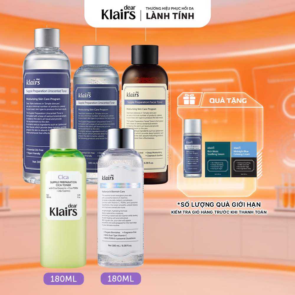 [KOL] Nước hoa hồng Dear, Klairs Supple Preparation Toner Cấp Ẩm Dưỡng Sáng Cho Mọi Loại Da 180ml
