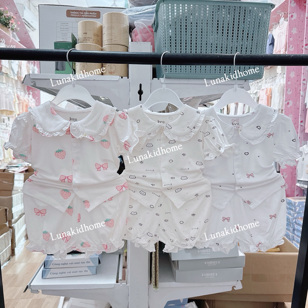Bộ cộc tay cổ sen Jinro bé gái xinh xắn (0-3m đến 9-12m)