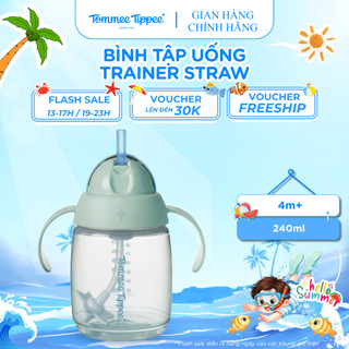 Bình tập uống nước ống hút bi trọng lực, chống tràn, chống sặc tommee tippee trainer straw, 240ml,cho bé từ 6 tháng-xanh