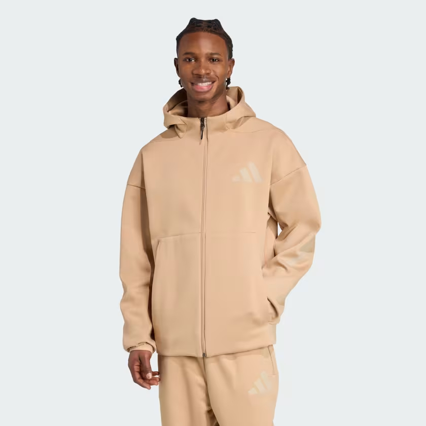 Áo Khoác Adidas Track Jacket Có Mũ Khóa Kéo Dọc Thân ZNE - Màu Kem - KC7904