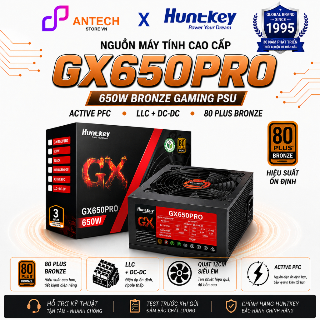Nguồn Máy Tính HUNTKEY GX650PRO/GX750PRO 80 Bronze Gold Chính Hãng - Bảo Hành 3 Năm