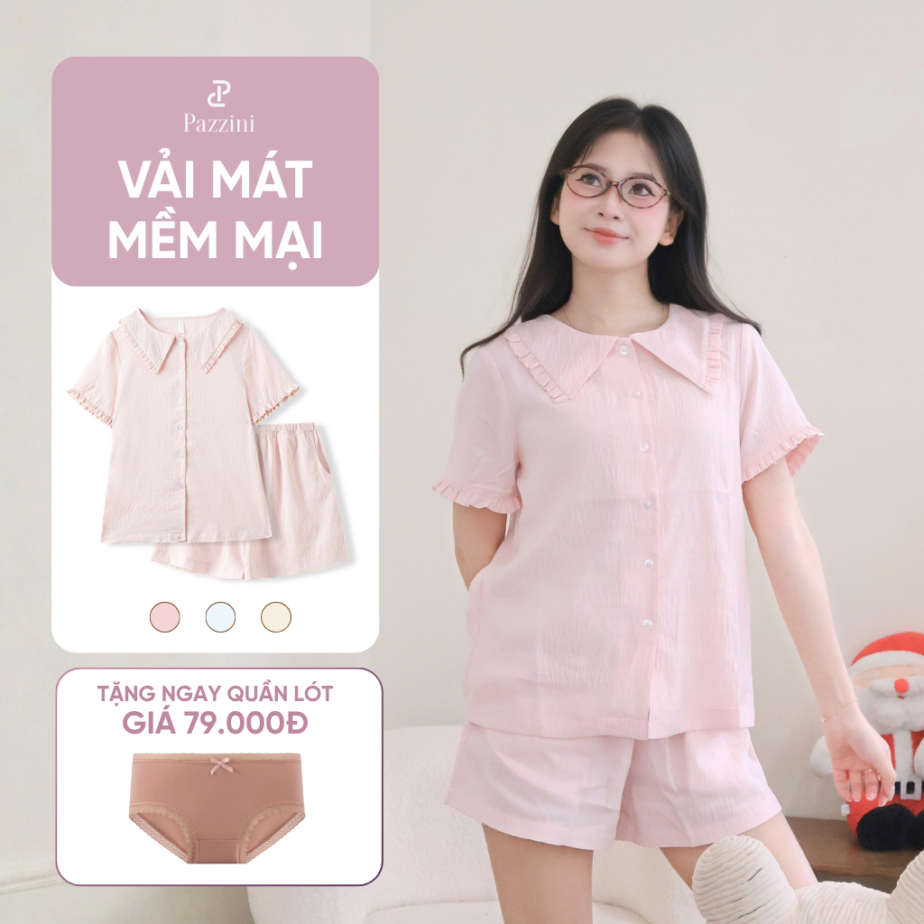 Bộ mặc nhà nữ ngắn tay pyjama Pazzini quần cộc chất liệu thoáng mát màu pastel cực trendy phù hợp mọi tone da - SW002
