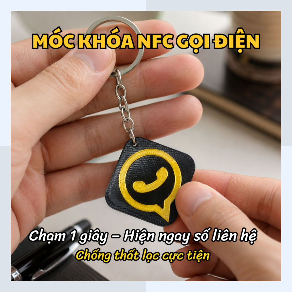 Móc Khóa NFC Logo Gọi Điện, Chạm Để Hiện SĐT, Chạm Để Gọi Ngay, Combo Mix Facebook TikTok Loket