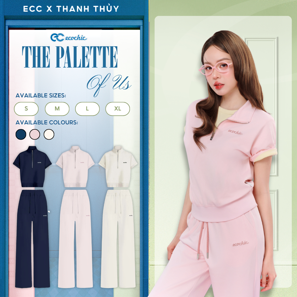 Set Bộ Dài ECOCHIC Khóa Áo Halfzip Basic Ngắn Quần Ống Suông Chất Liệu Cao Cấp Mềm Mịn B221