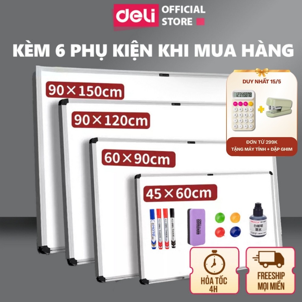 [🔥15/5 TẶNG COMBO QUÀ] Bảng Từ Trắng Treo Viết Bút Lông Deli Bảng Mica Nam Châm Kèm Khay Đựng Học Sinh Văn Phòng