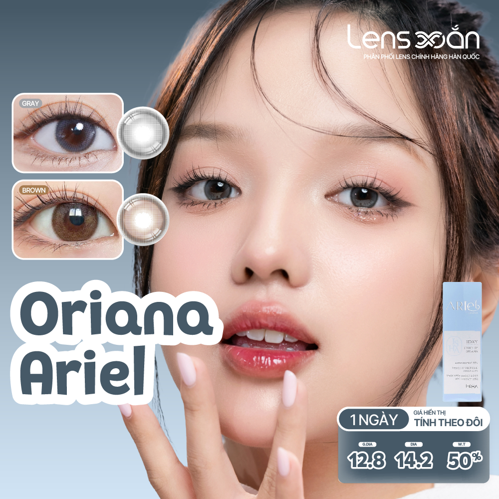 LENS 1 NGÀY tự nhiên LENS XOẮN kính áp tròng cận xám nâu tự nhiên trong veo không viền ISHA ORIANA A