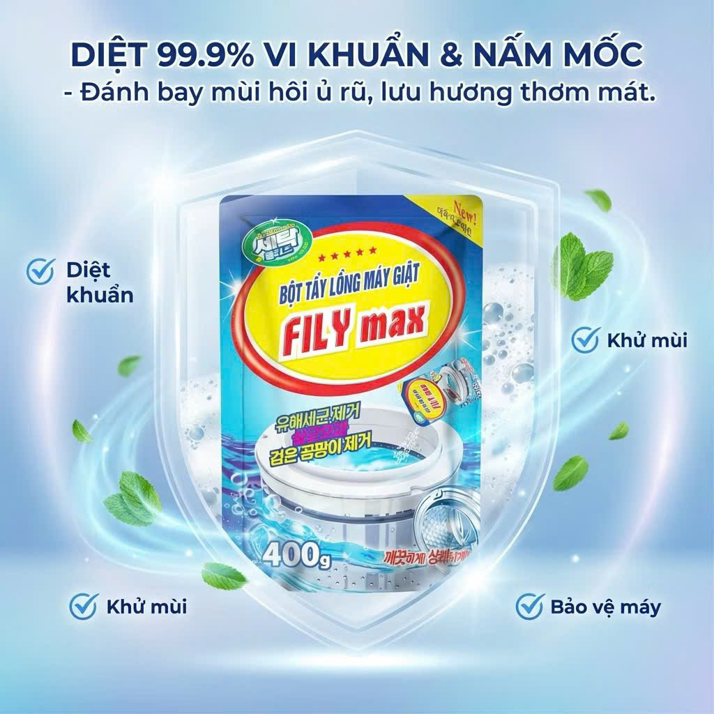 <Hàng mới về> Bột vệ sinh lồng giặt chuyên dụng Fily Max khử mùi diệt khuẩn 99%