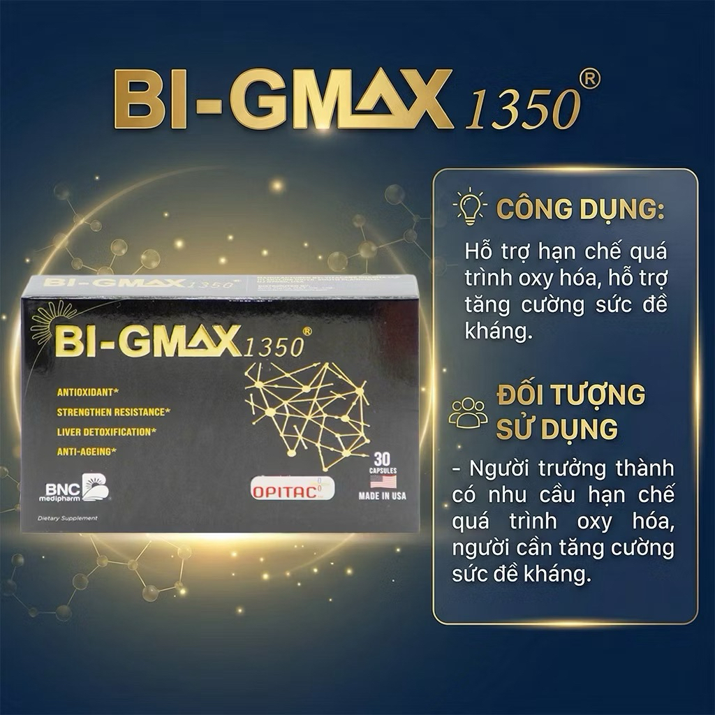 Viên Uống Chống Oxy Hoá BNC Medipharm Bi Gmax 1350 Hỗ Trợ Tăng Cường Sức Đề Kháng 30 Viên/Hộp