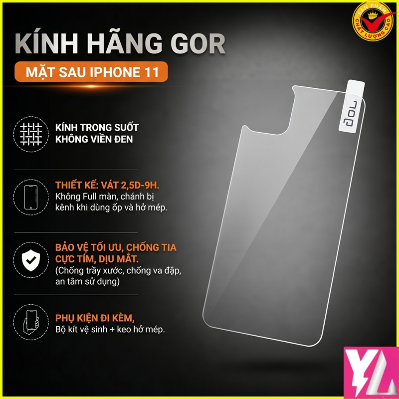 Kính Cường Lực Gor Mặt sau iPHONE 11 Trong Suốt Cao Cấp chính hãng Gor