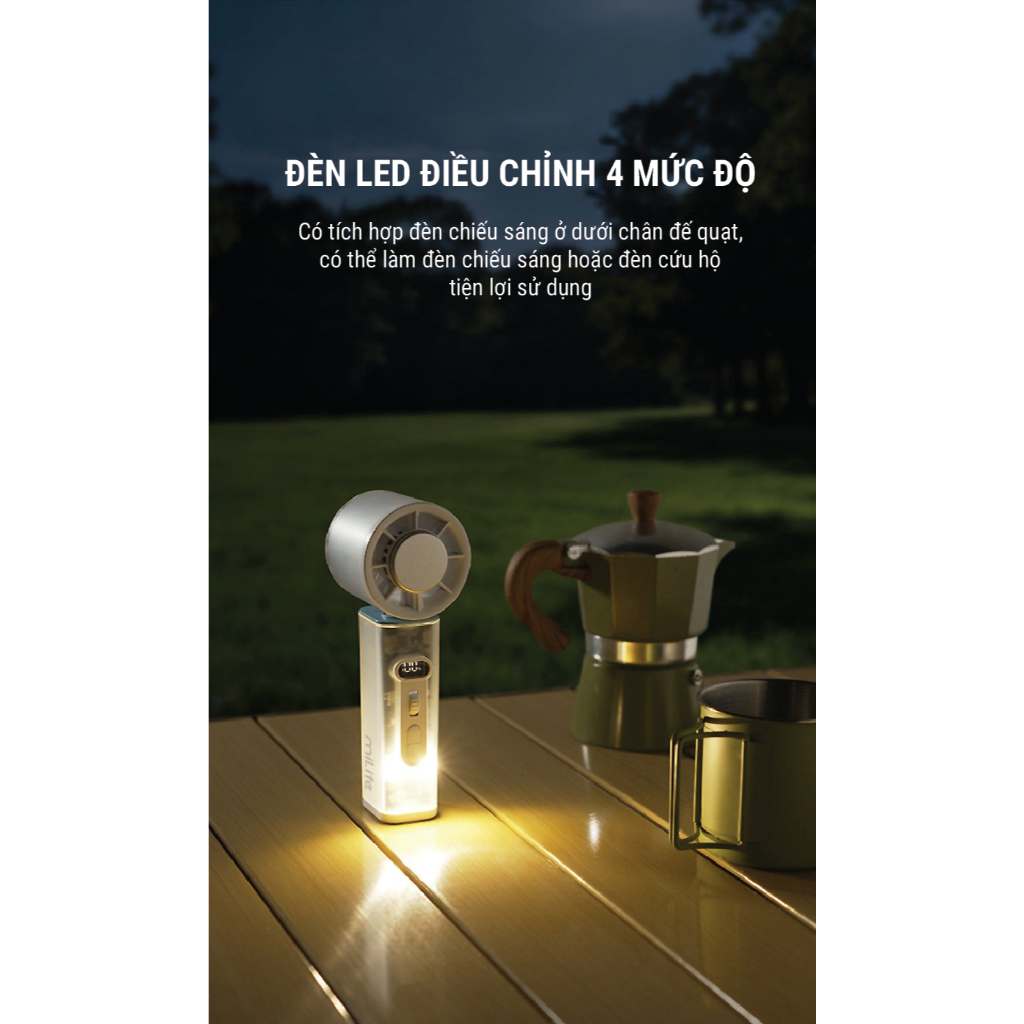 Quạt cầm tay sò lạnh miLife K75 xoay tự động, núm xoay cuốn chiếu, gió 8.1m/s | BigBuy360 - bigbuy360.vn