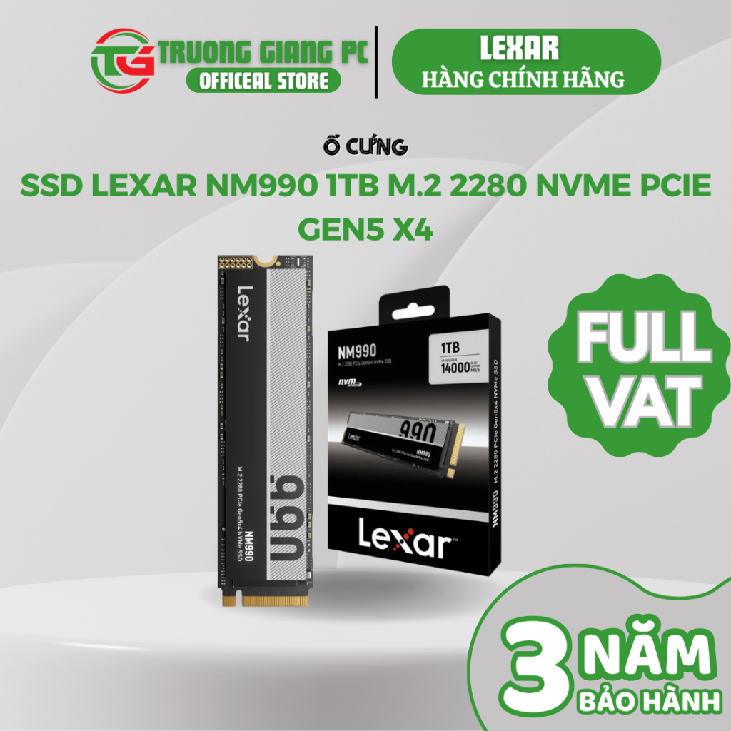 [SẢN PHẨM FULL VAT] Ổ Cứng SSD Lexar NM990 1TB M.2 2280 NVMe PCIe Gen5 x4 - BẢO HÀNH CHÍNH HÃNG 36 T