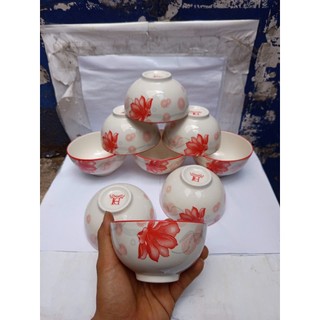 Combo 10 chén hoặc 5 chén sứ sứ hoa đỏ 11.5cm mẫu GL193