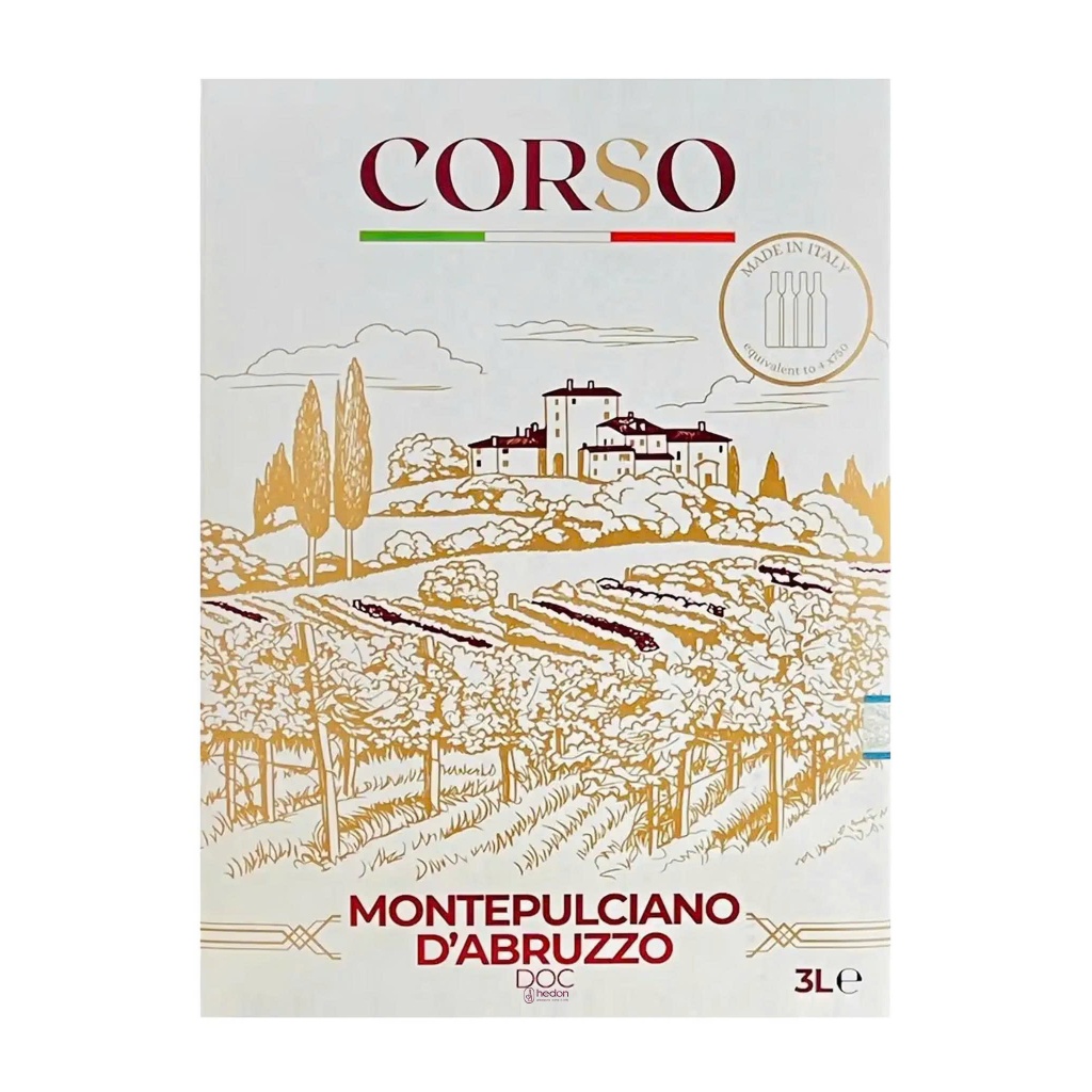 [Nhập khẩu nguyên bịch] Rượu vang đỏ Ý Corso Montepulciano D’Abruzzo - bịch 3 lít