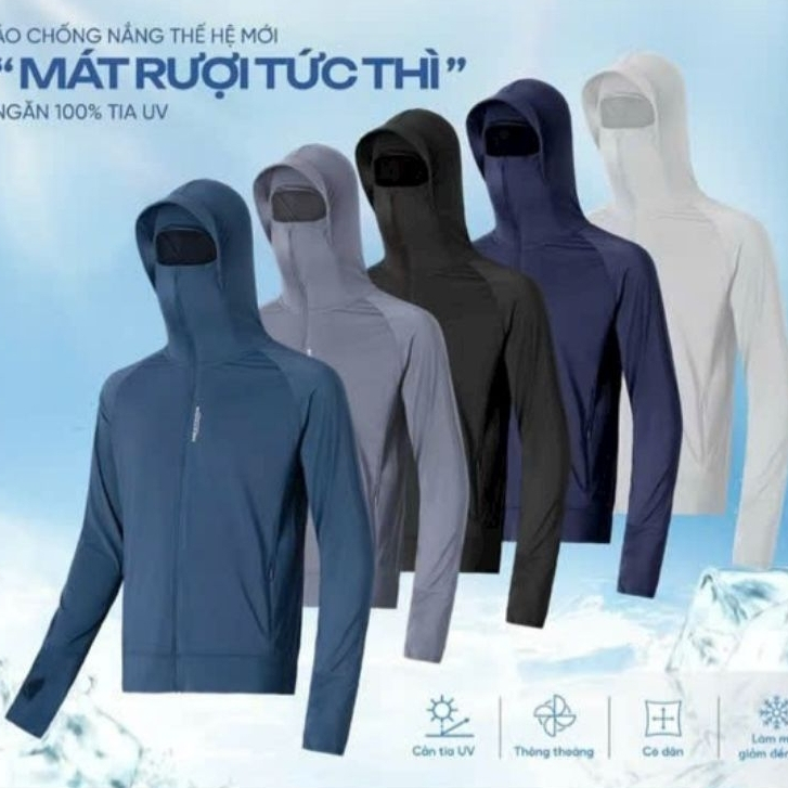 Áo chống nắng nam chất Thun lạnh cao cấp ,có che trán,vành mũ rộng chống nắng UPF 50+