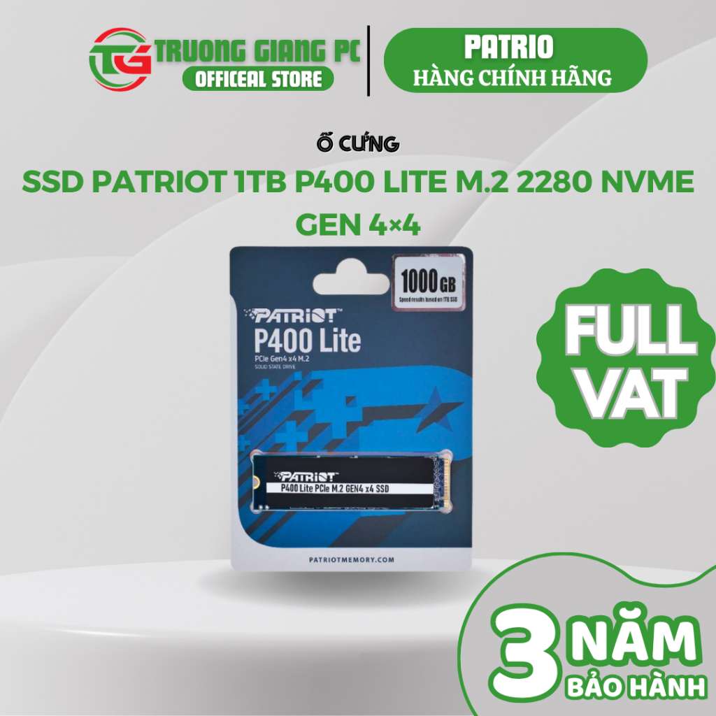 [SẢN PHẨM FULL VAT] Ổ Cứng PATRIOT 1TB P400 LITE M.2 2280 NVMe Gen 4×4 P400LP1KGM28H - BẢO HÀNH CHÍN