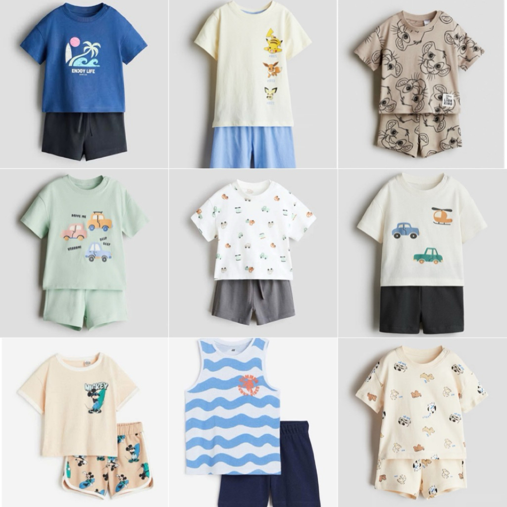 Set bộ bé trai cộc tay chất cotton HM auth