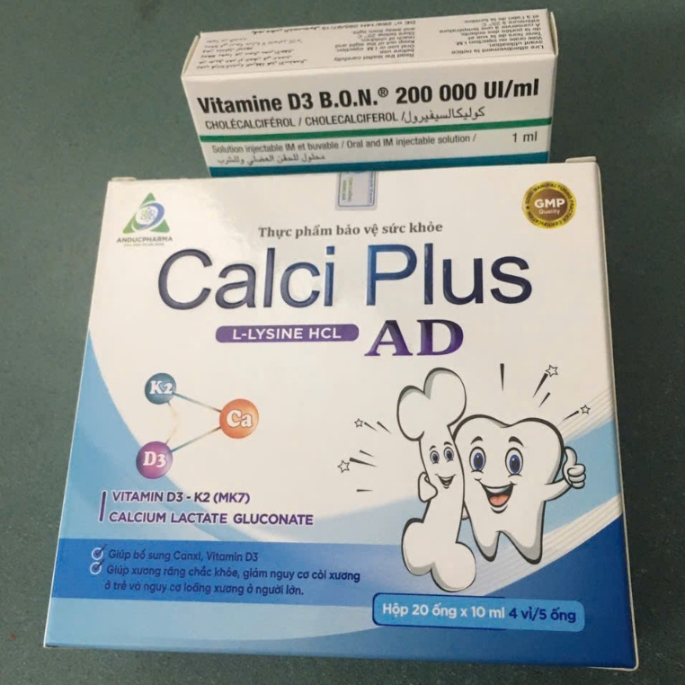 Calcium Plus AD Và Vitamin D3 BON 200.000UI, Hỗ Trợ Giúp Hấp Thụ Canxi Vào Xương.