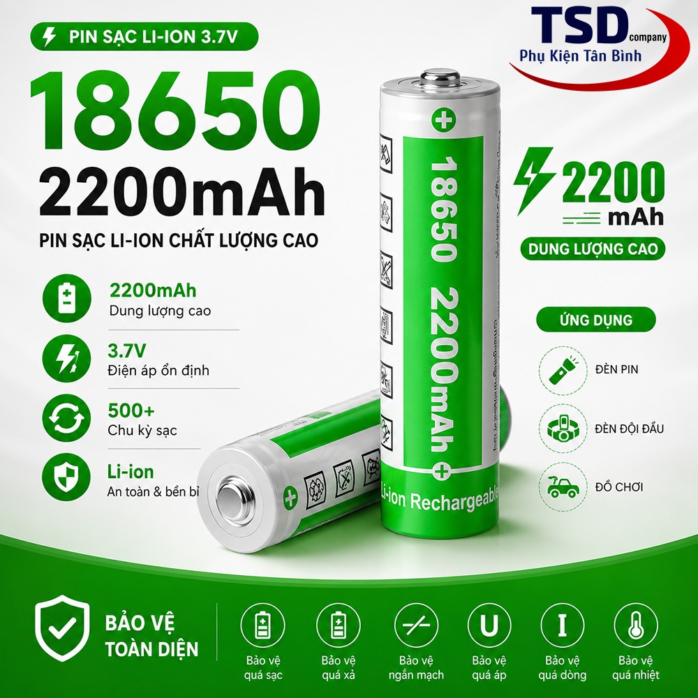 Pin Sạc 18650 2200mAh Lithium-ion 4.2V