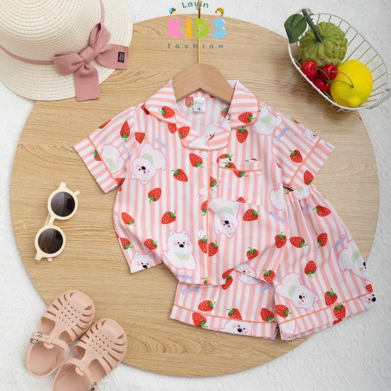Bộ pijama lụa 100D cho bé gái size 5-18kg - Lavin Kids
