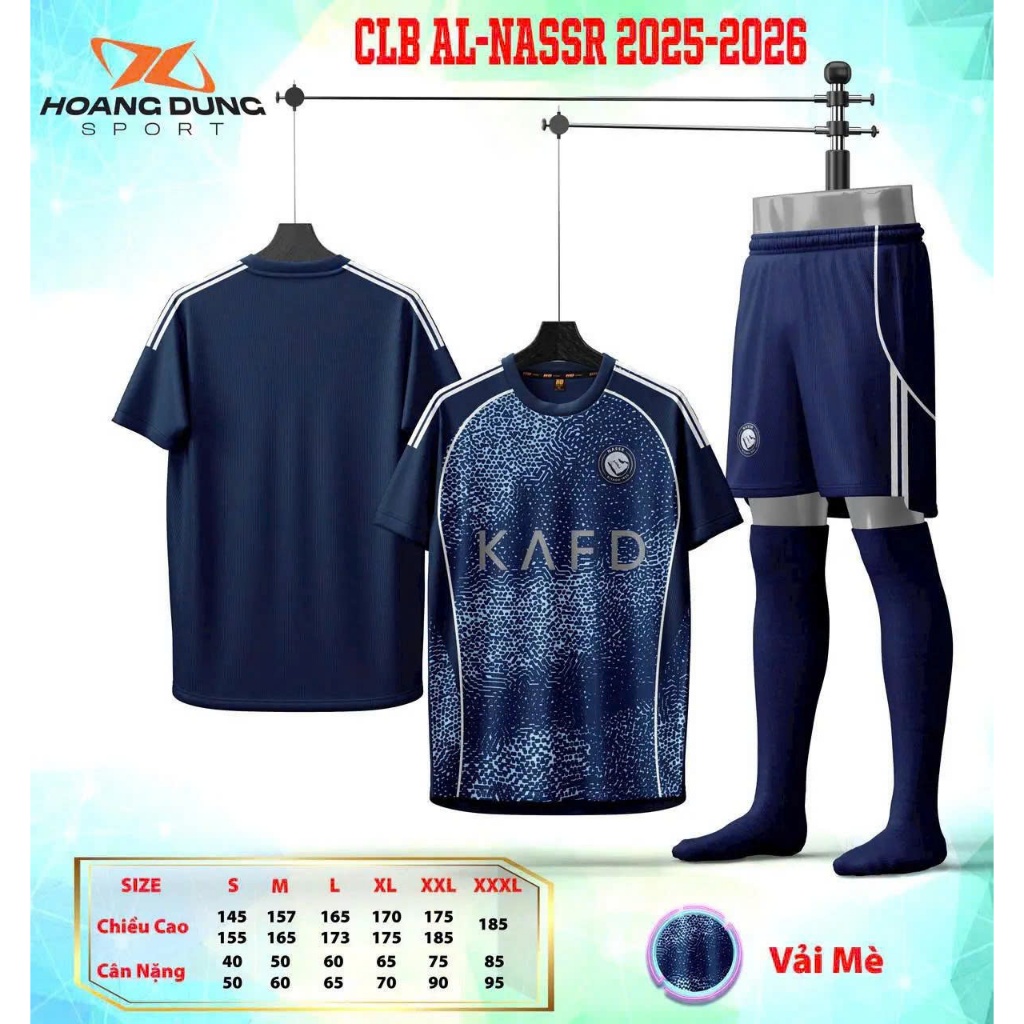 Bộ quần áo bóng đá AL Nass xanh đen sân khách thun mè HD25/26
