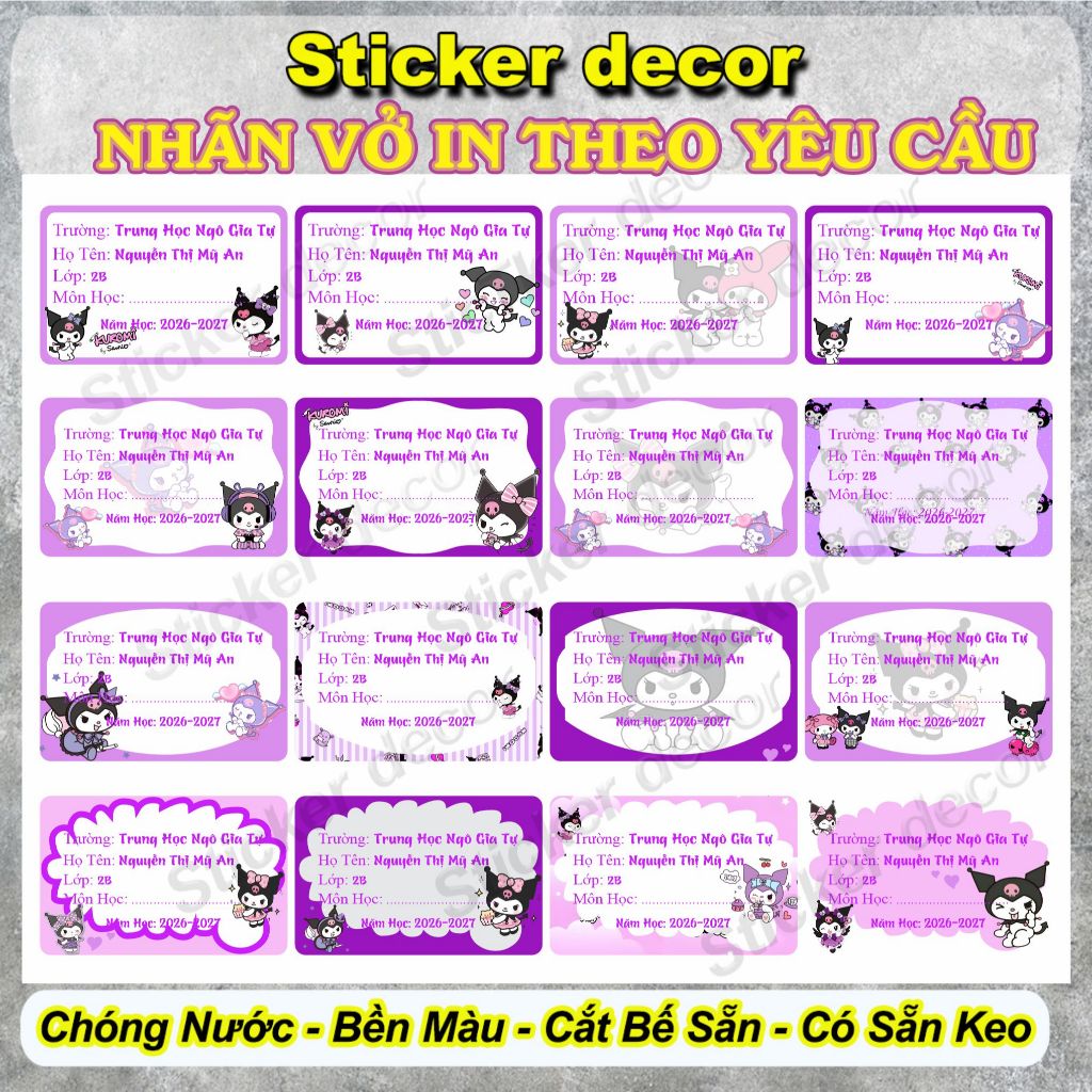 Nhãn vở Gấu dâu - Set 32 nhãn in tên theo yêu cầu giá rẻ siêu cute