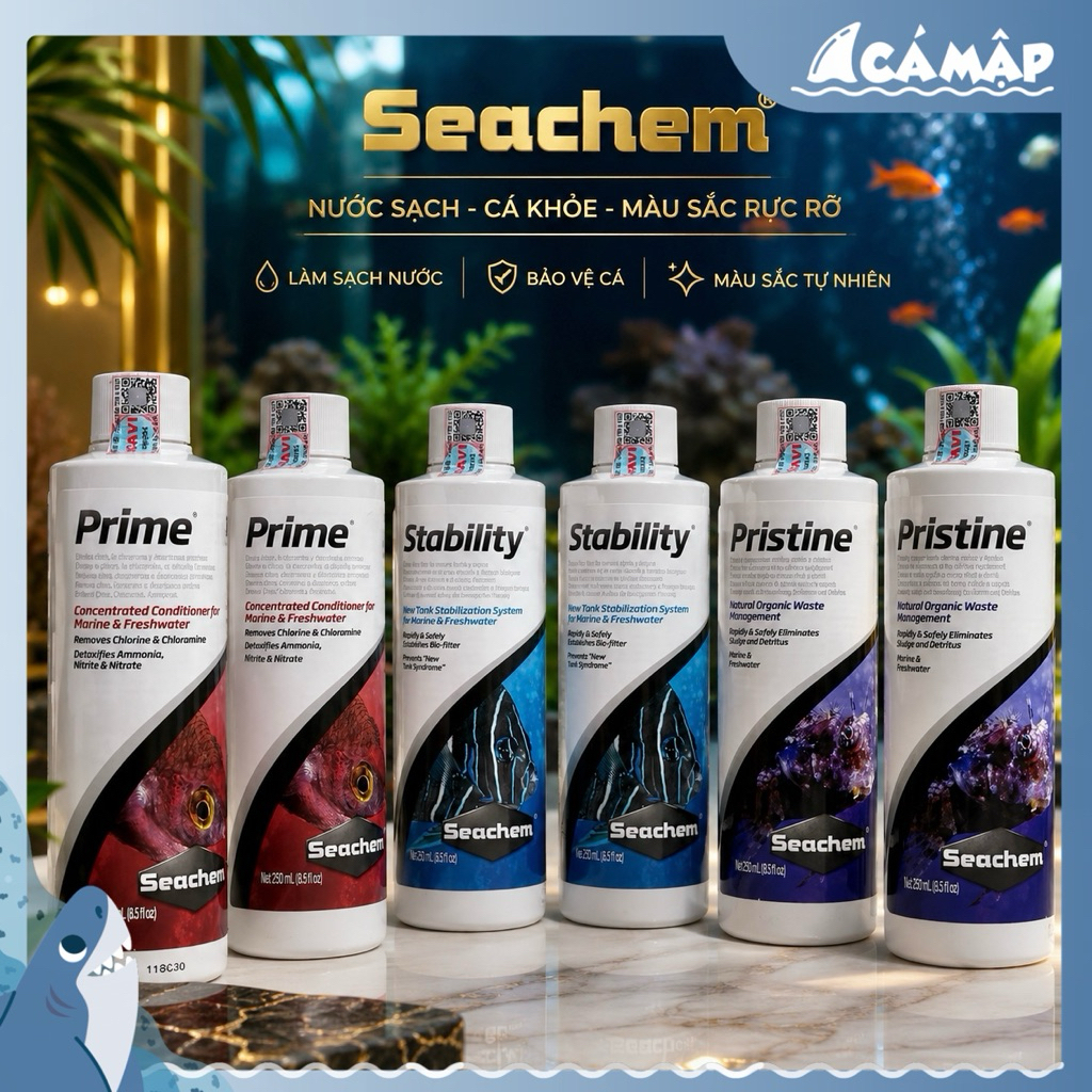 Vi Sinh Seachem Stability và Pristine, Seachem Prime - Khử độc, Clo & Kim Loại Nặng | Cá Mập Aqua