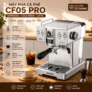 Máy Pha Cà Phê CF05 PRO – Tự Động Pha Espresso và Coldbrew, Họng 58mm, Tay Inox, Định Lượng Chuẩn