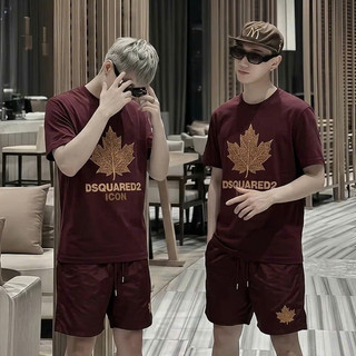 Bộ Cộc Nam Mùa Hè _Lá vàng THÊU CHUẨN _ ĐQSChất Cotton Cao Cấp - Sét Bộ Cộc Hè Nam Nữ Logo Thêu Siêu Đẹp Giá rẻ Siêu Đẹp