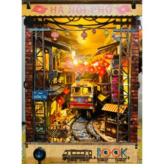 Combo Book Nook Đường Tàu Hà Nội & Hội An DIY 3D Có Đèn LED Trang Trí Kệ Sách | Tặng 1 Old Bookstore