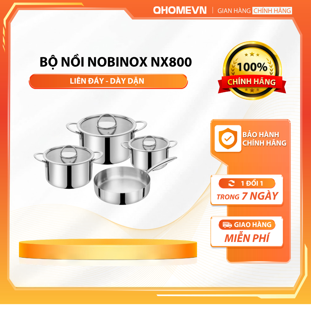 BỘ NỒI CHẢO 4 MÓN NOBINOX PLANUM NX800 | HÀNG CHÍNH HÃNG