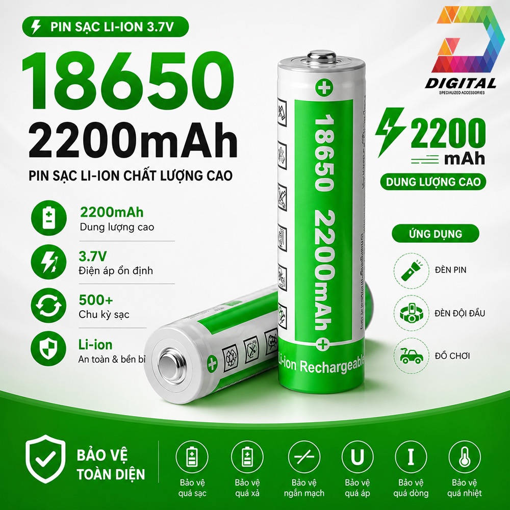 Pin Sạc 18650 Lithium-ion 4.2V 2200mAh