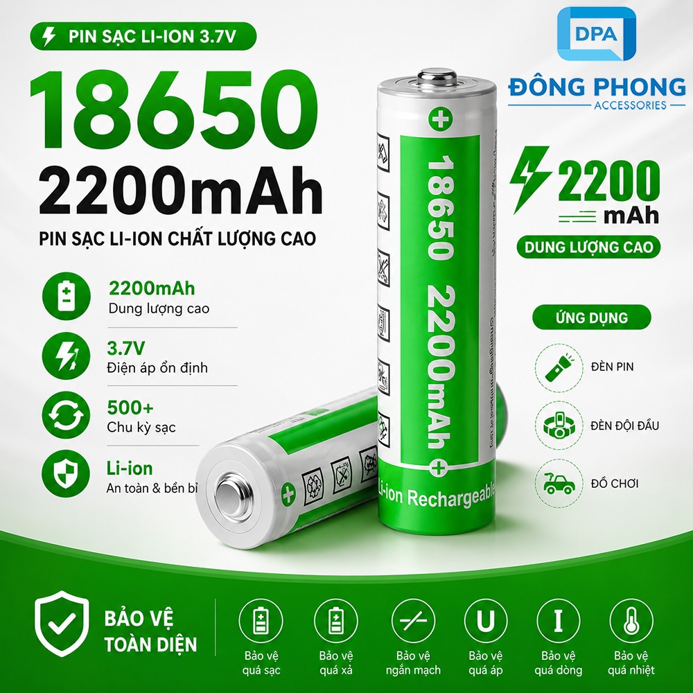 Pin Sạc 18650 2200mAh Lithium-ion 4.2V