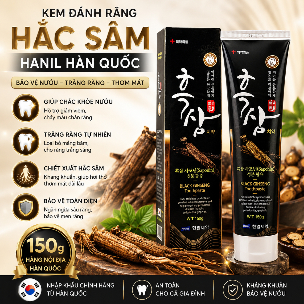 Kem Đánh Răng Hắc Sâm Hanil Hàn Quốc 150g - thơm miệng, chống sâu răng
