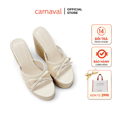 Dép Nữ Đế Xuồng Bọc Cói Carnaval Ren Lưới Đính Nơ, Gót Cao 11cm Dịu Dàng Sang Trọng - VS206
