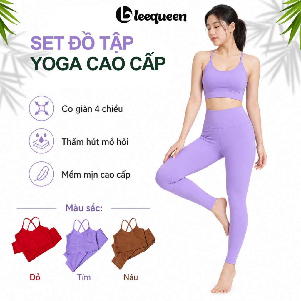 Set đồ tập Yoga Gym cao cấp Lee Queen chất liệu cotton spadex co giãn thấm mồ hôi