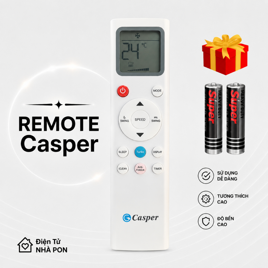 Điều khiển điều hòa CASPER Mã 11, remote máy lạnh CASPER GC-09IB36 - Tặng kèm pin