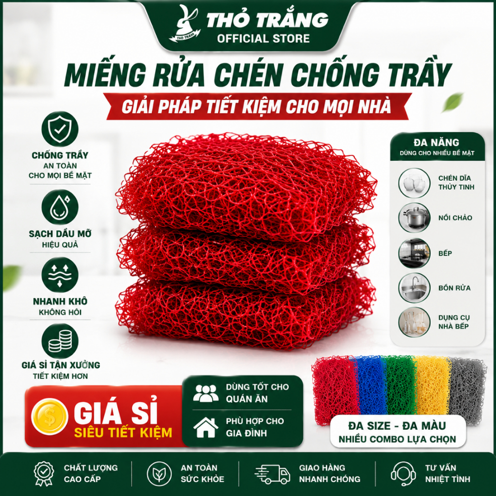 Miếng rửa chén, bùi nhùi rửa chén đủ size, đủ loại đa năng