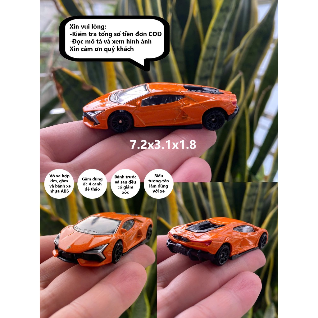 Mô hình xe 1:64 Lamborghini Revuleto vỏ hợp kim, gầm & bánh xe nhựa từ CCA chiều dài 7.2cm