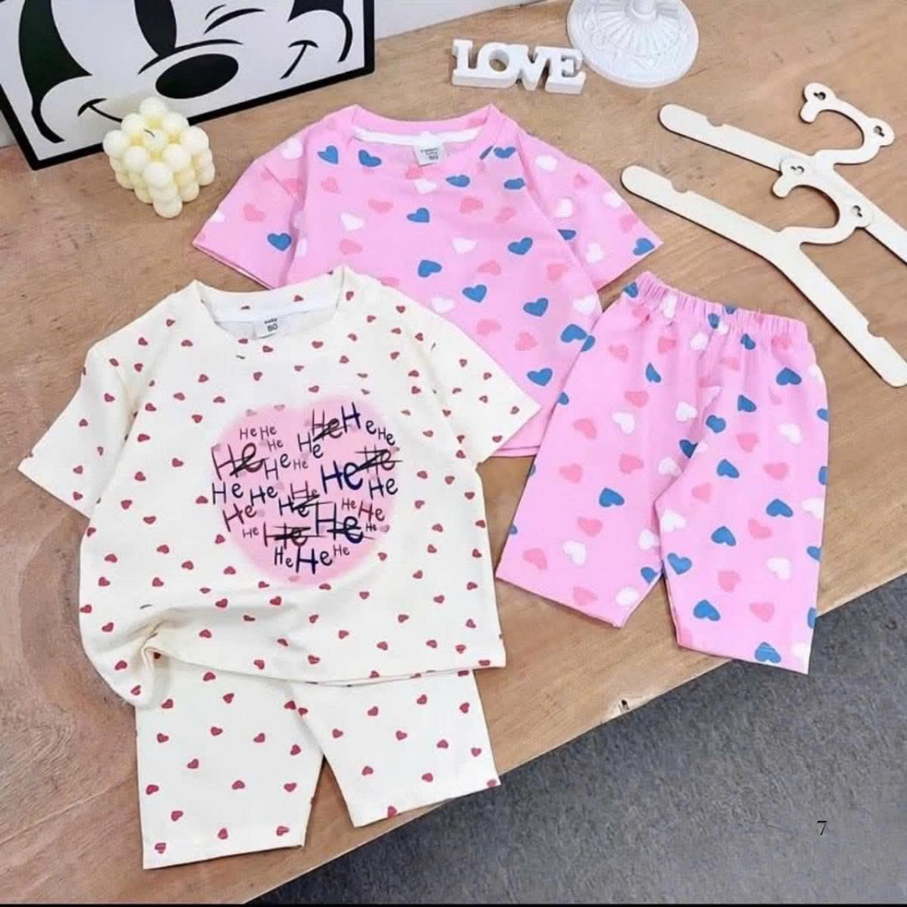 [8-18kg]  Sét bộ cộc tay mùa hè cho bé gái in hình HeHe đáng yêu chất liệu cotton BỘ HeHe ( V )