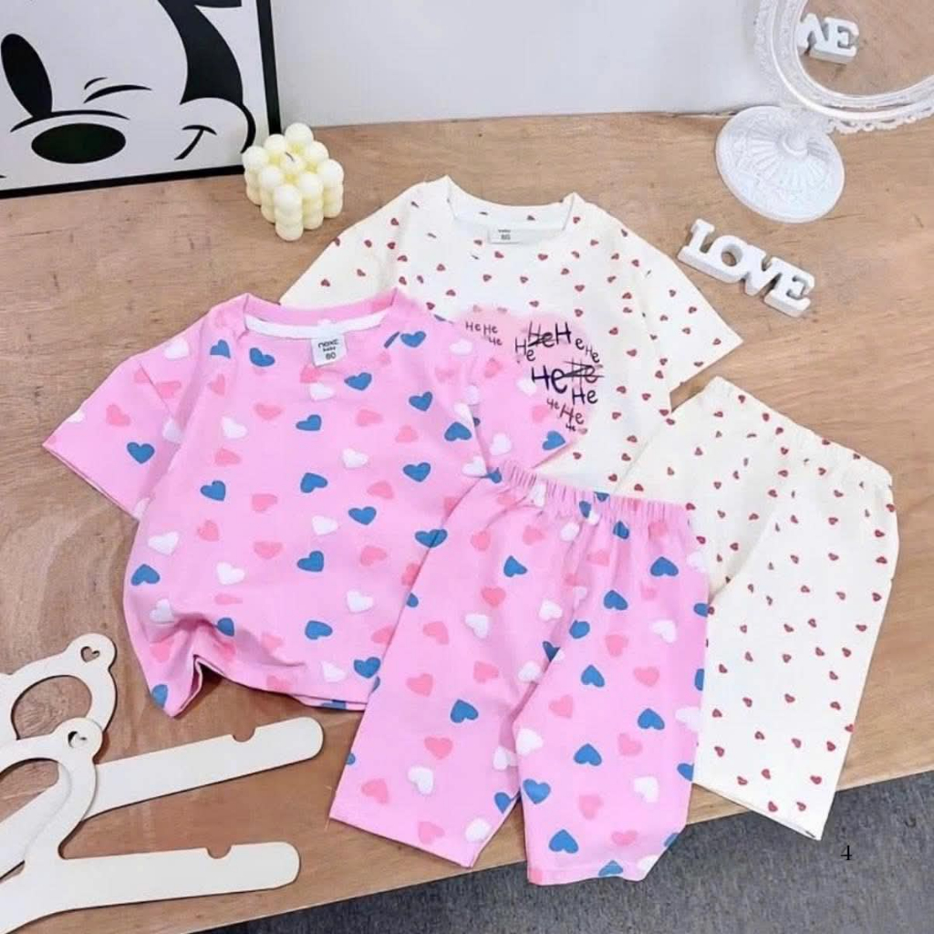 [8-18kg] Bộ cộc tay mùa hè cho bé gái in hình HeHe đáng yêu chất liệu cotton , BỘ HeHe ( V )