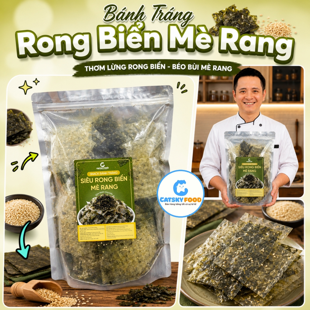 Bánh Tráng Trộn Siêu Topping Đẫm Vị Catsky Food bịch bánh tráng siêu rong biển đồ ăn vặt tiện lợi