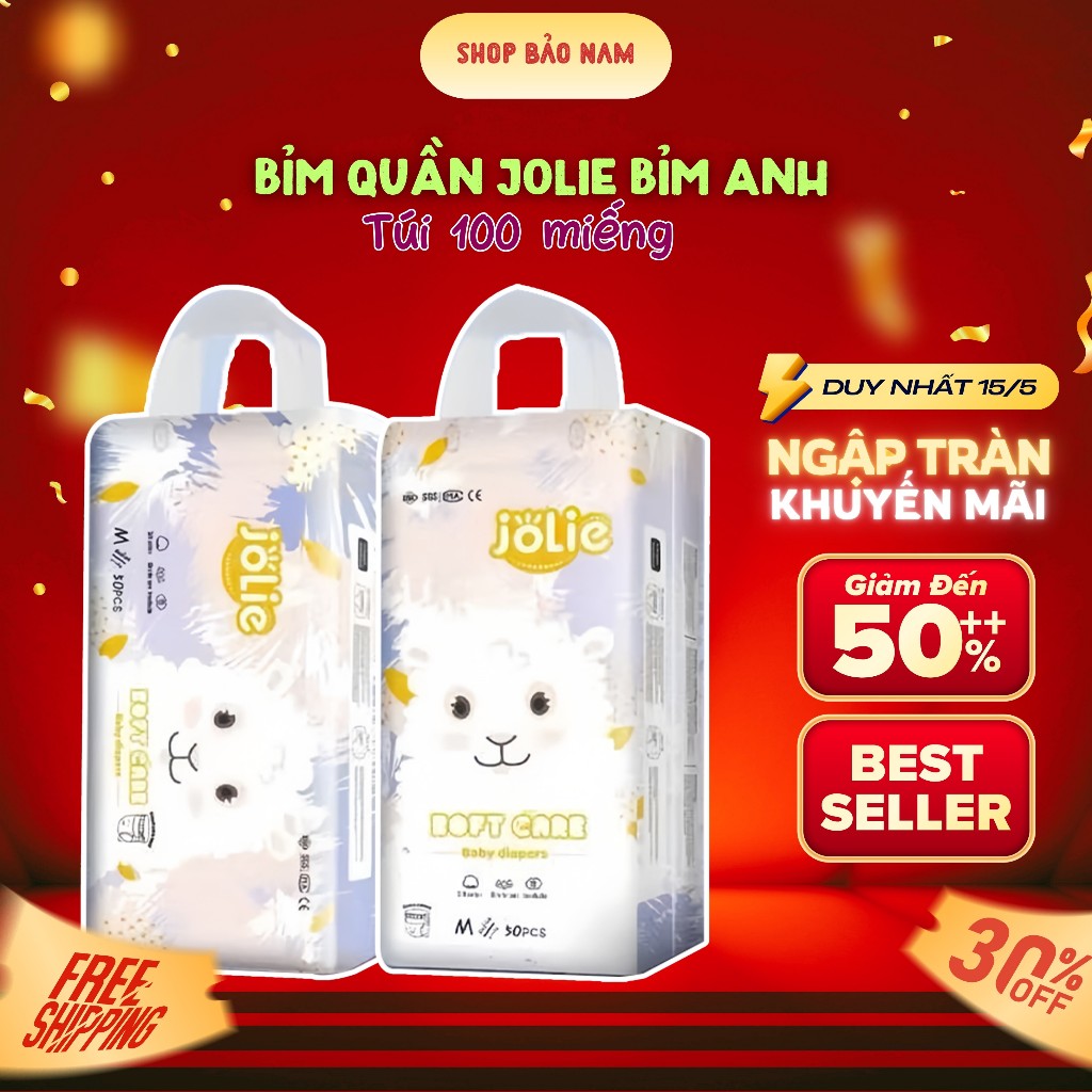 Bỉm quần JOLIE bỉm Anh 100 miếng hàng xuất Nhật đủ size M/L/XL/XXL/4XL cho bé 5- 30 KG