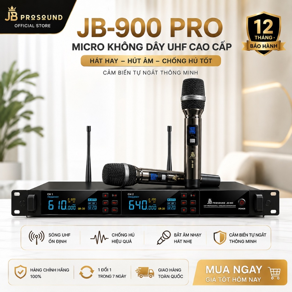 Micro Karaoke Không Dây  JBprosound M900 PRO Tự Ngắt  , Micro Chuyên Dụng, Hát Hay, Cho Giọng Chuẩn