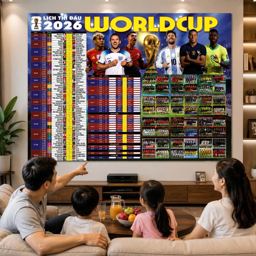 Lịch thi đấu WORLD CUP 2026, lịch dán tường world cup 2026 Bản chính thức Fifa