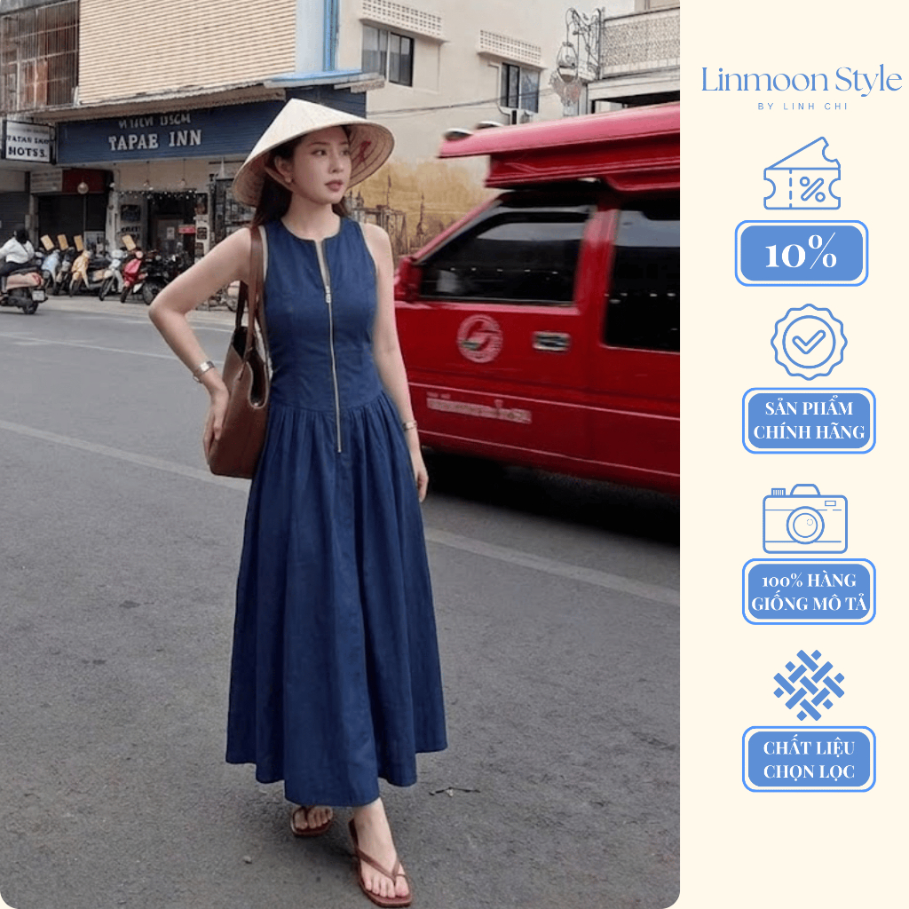 Đầm Maxi Nữ Dáng Dài Sát Nách Khóa Kéo Trước Sang Trọng - Váy Xòe Form Suông Thanh Lịch Mặc Đi Tiệc, Đi Chơi
