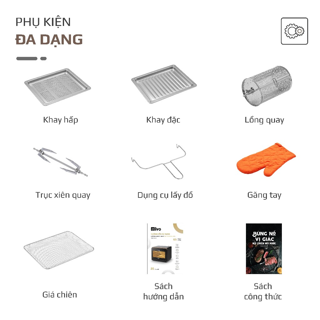 [OLIVO] (PHỤ KIỆN - KHÔNG BÁN) Full Bộ Phụ Kiện Nồi Chiên Hơi Nước OLIVO