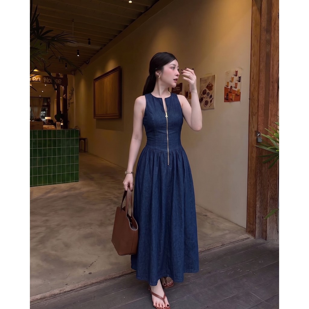 Đầm Maxi Nữ Dáng Dài Sát Nách Khóa Kéo Trước Sang Trọng - Váy Xòe Form Suông Thanh Lịch Mặc Đi Tiệc, Đi Chơi | BigBuy360 - bigbuy360.vn