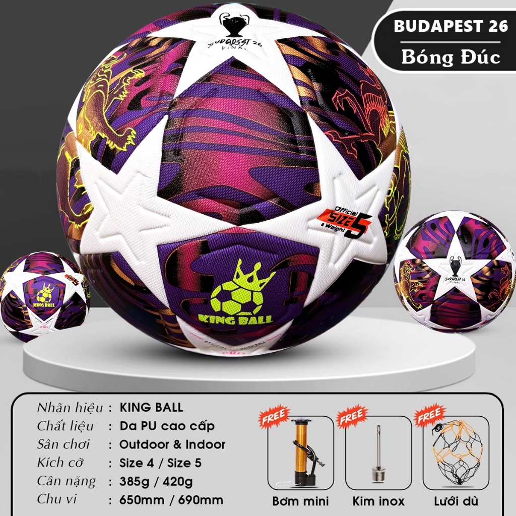 Trái Banh Da Bóng Đá King Ball Size Số 4 5 Quả Bóng Đá Sân Cỏ Nhân Tạo