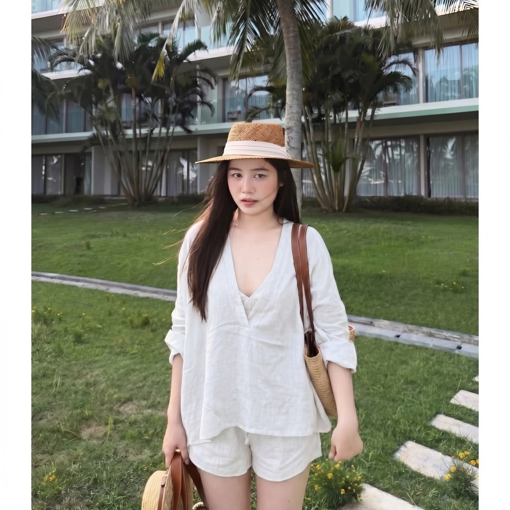Set Đồ Đi Biển Nữ 3 Món Áo Khoác Mỏng Mix Áo 2 Dây CÓ MÚT NGỰC Phối Quần Short – Set Bikini Kín Đáo Đi Biển Sang Chảnh | BigBuy360 - bigbuy360.vn