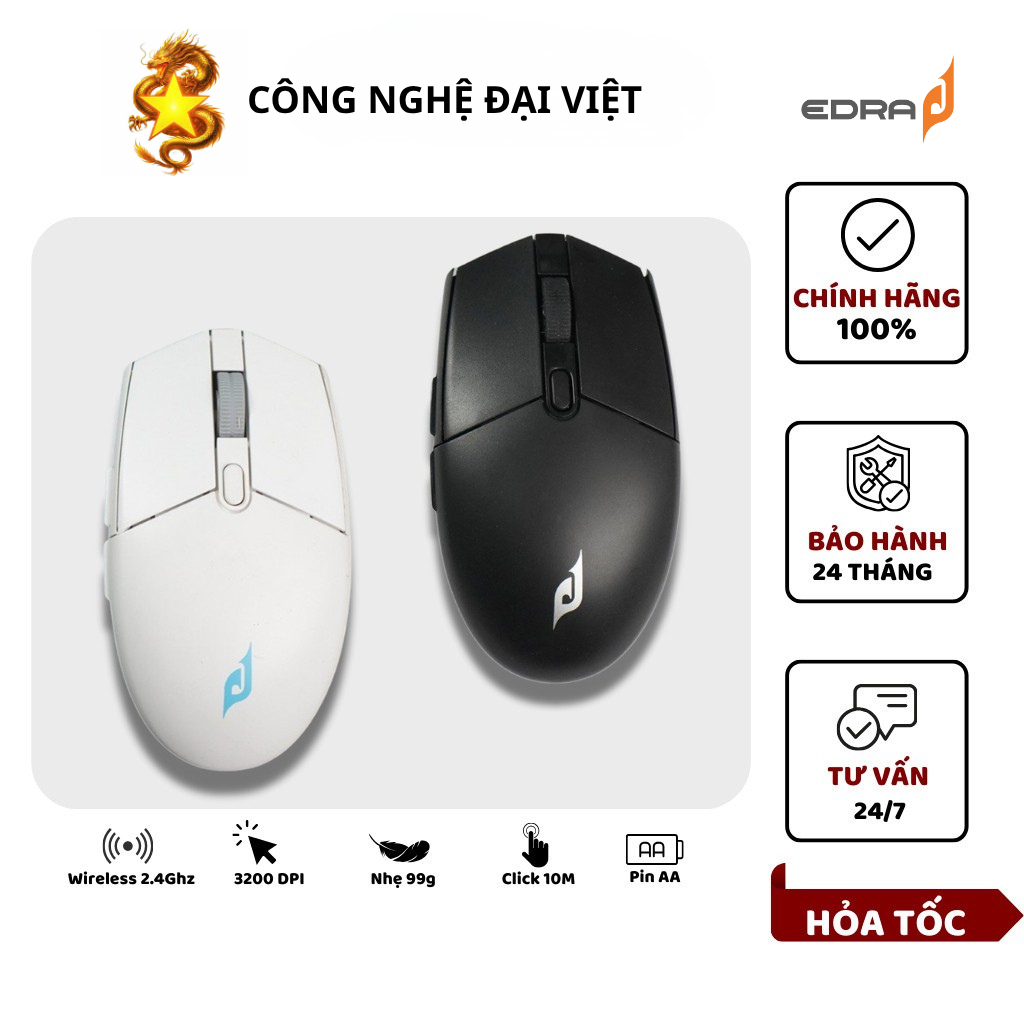 Chuột Không Dây E-DRA EM6102w/ Chuột Game Wireless 2.4Ghz, Huano Switch 10 triệu - Bảo Hành 24 Tháng
